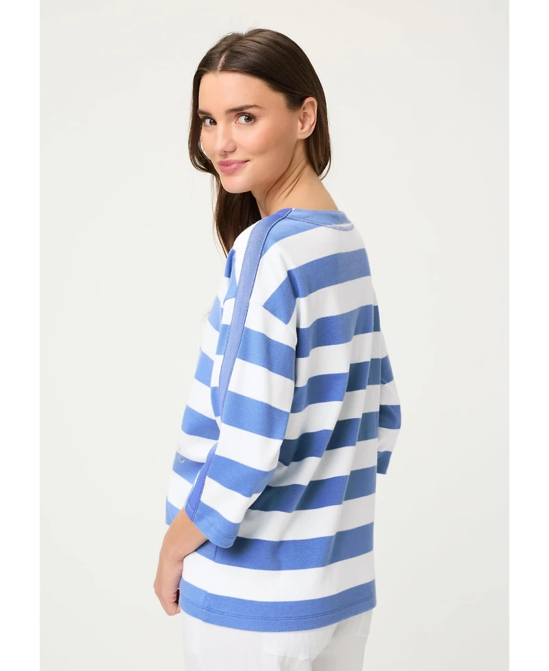 Olsen Women's Stripe and Placement Print Jersey Top