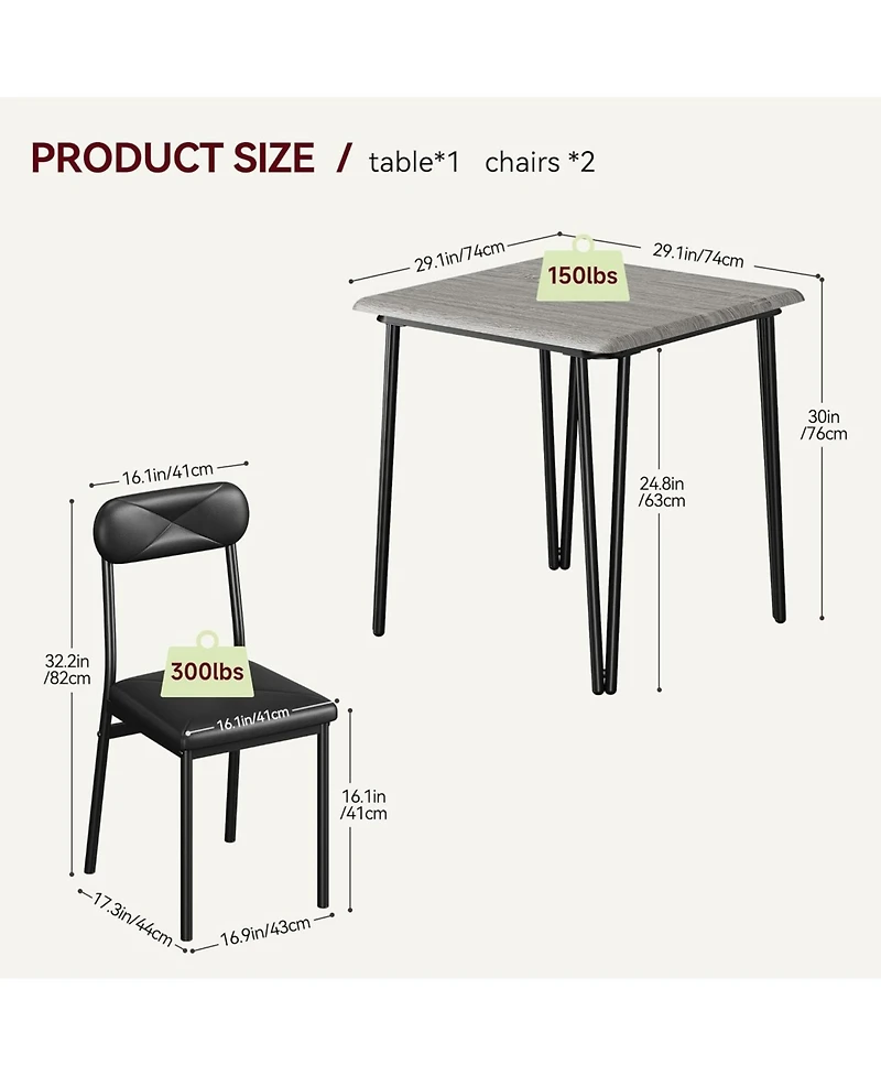 gaomon Dining Table for 2, Small Square kitchen Dinner Table Set for 2,Space Saving Wood Modern Dinette With Upholstered,Dining Room Furniture
