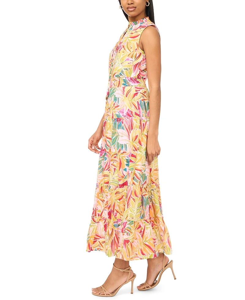 Msk Women's Tie Neck Tiered Maxi Dress
