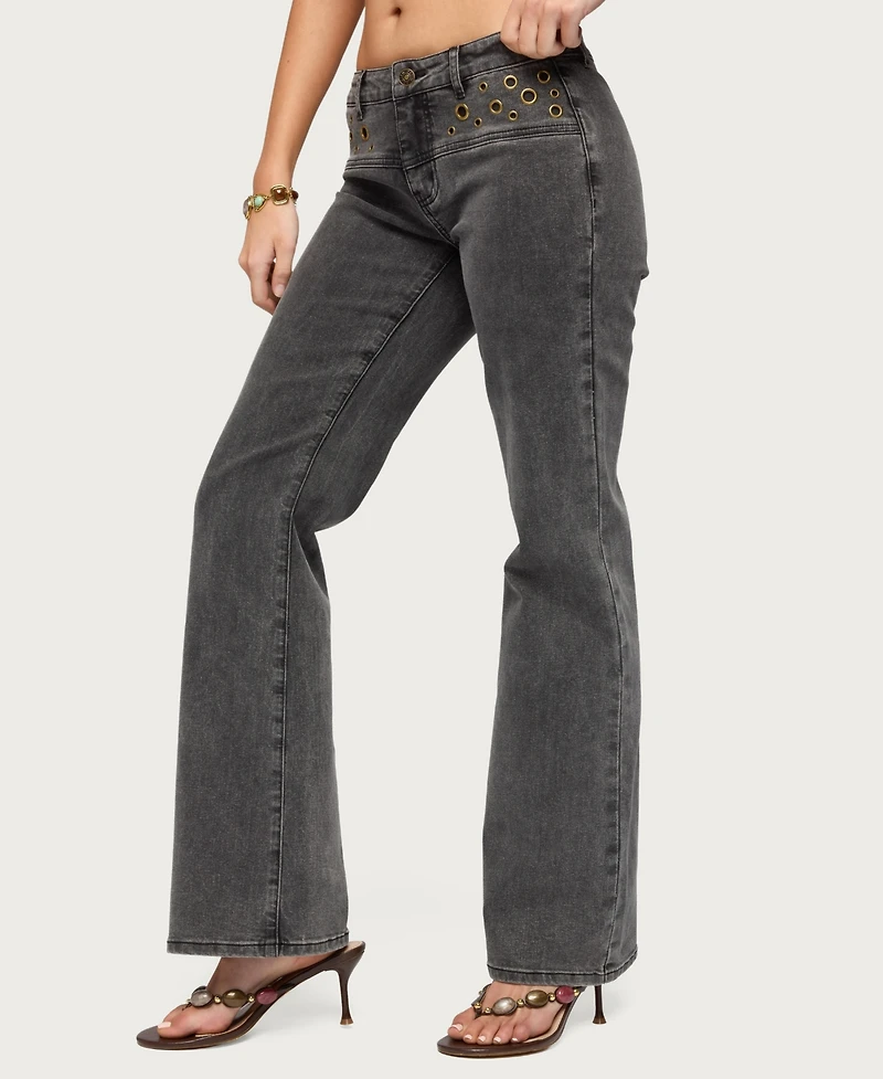 Edikted Women's Grommet Mid Rise Straight Leg Jeans