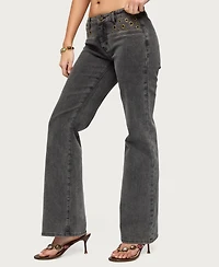 Edikted Women's Grommet Mid Rise Straight Leg Jeans