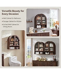 Yigii Arched Wall Cabinet Wide Adjustable Shelves Glass Doors Over Toilet Storage