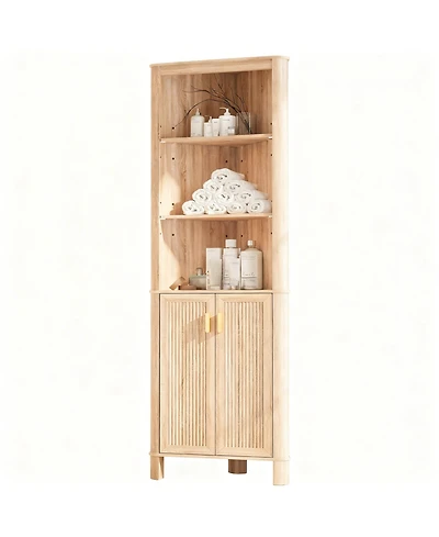 Yigii Tall Corner Cabinet shelf with Fluted Door