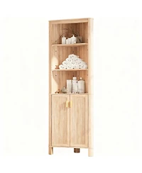 Yigii Tall Corner Cabinet shelf with Fluted Door