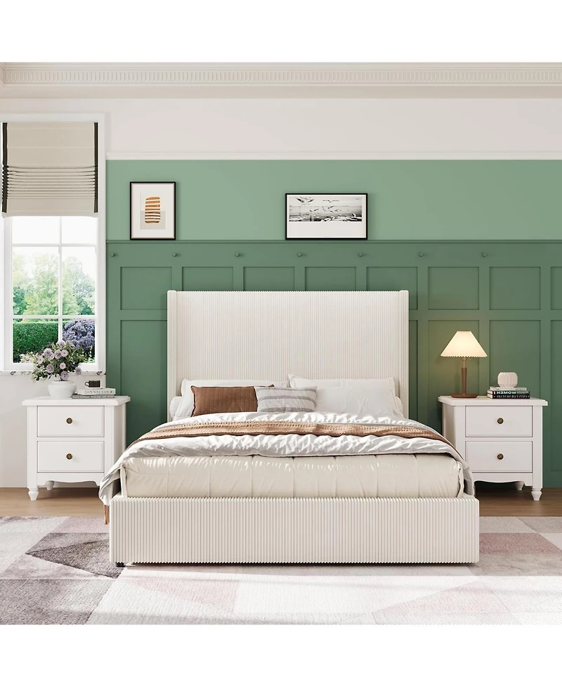 gaomon Upholstered Platform Bed Frame with Storage Drawers, Easy Assembly, Corduroy Wingback with Headboard and Footboard