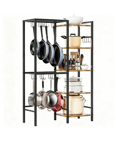 Yigii 5-Tier Pot Pan Organizer shelve with Hooks Heavy-Duty