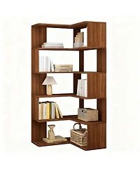 Yigii 6-Tier L-Shaped Corner Bookshelf 66" Tall Wooden Freestanding Open Shelf