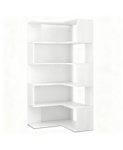 Yigii 6-Tier L-Shaped Corner Bookshelf 66" Tall Wooden Freestanding Open Shelf