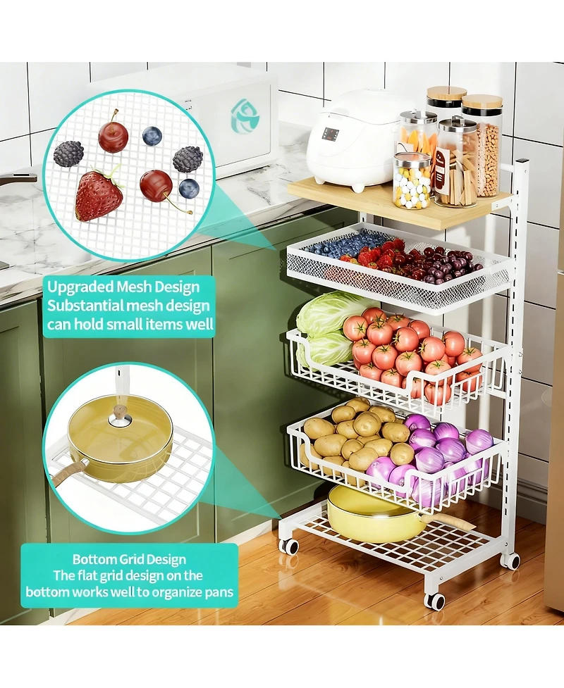 Yigii Fruit Basket Kitchen Cart 5 Tier Adjustable Vegetable Storage shelve