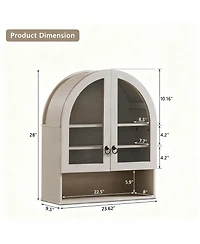 Yigii Arched Wall Cabinet Wide Adjustable Shelves Glass Doors Over Toilet Storage