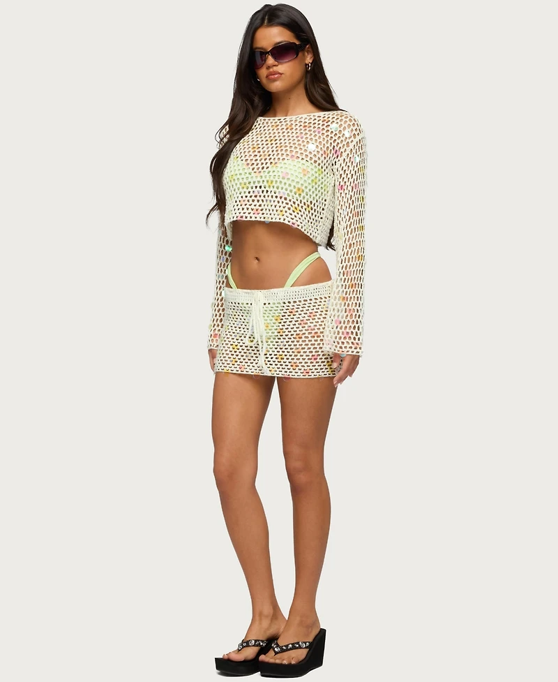 Edikted Women's Kirah Sequin Crochet Mini Skirt