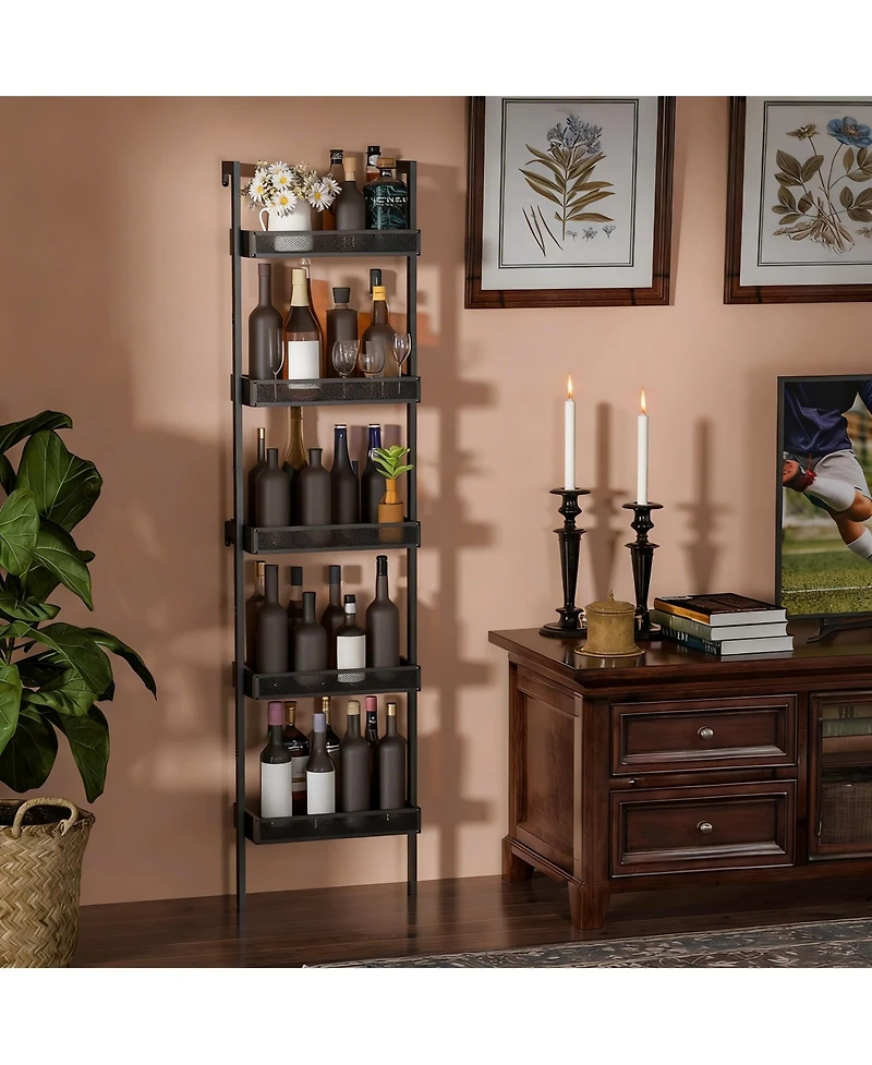 Yigii Wine Rack Bottles Wall Mounted Metal Wood Storage Shelf