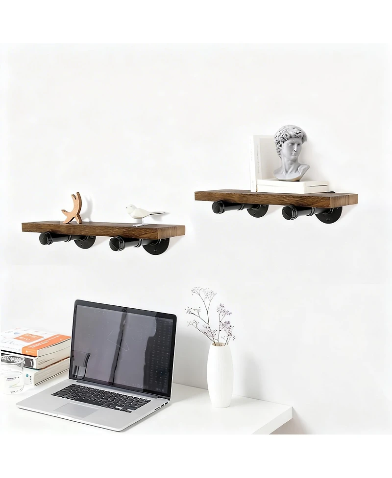 Yigii Wall Mounted Floating Shelves Industrial Pipe Brackets Rustic Wood