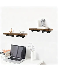 Yigii Wall Mounted Floating Shelves Industrial Pipe Brackets Rustic Wood