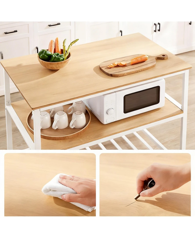 Yigii Kitchen Island 3-Tier Storage Large Worktop Steel Industrial Oak