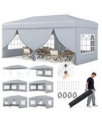 Gymax 10 X 20 Ft Pop up Canopy Tent w/ 6 Sidewalls Wheeled Bag Sandbags Stakes