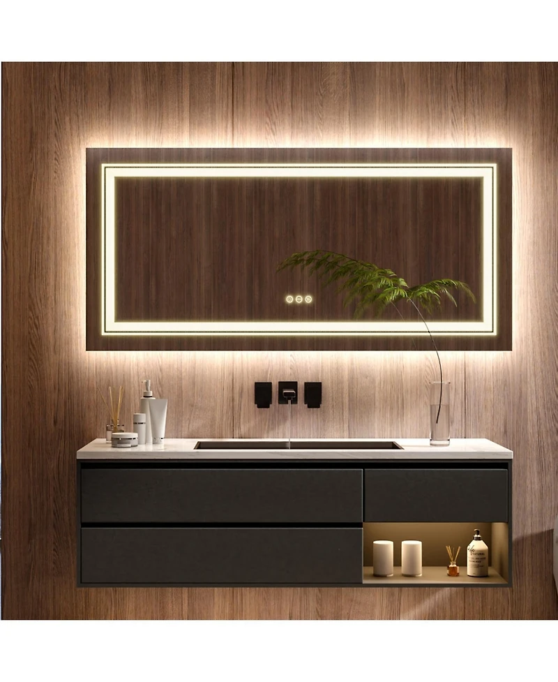 Luvodi 39.37x23.62 inch Square Led Bathroom Mirror Illuminated Dimmable 3 Colors Smart Touch