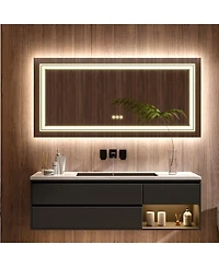 Luvodi 39.37x23.62 inch Square Led Bathroom Mirror Illuminated Dimmable 3 Colors Smart Touch