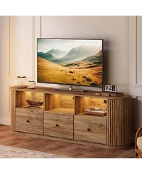 Tribesigns 70.87" Tv Stand for TVs up to 80", Modern Curved Media Console with 3 Drawers and Open Storage,