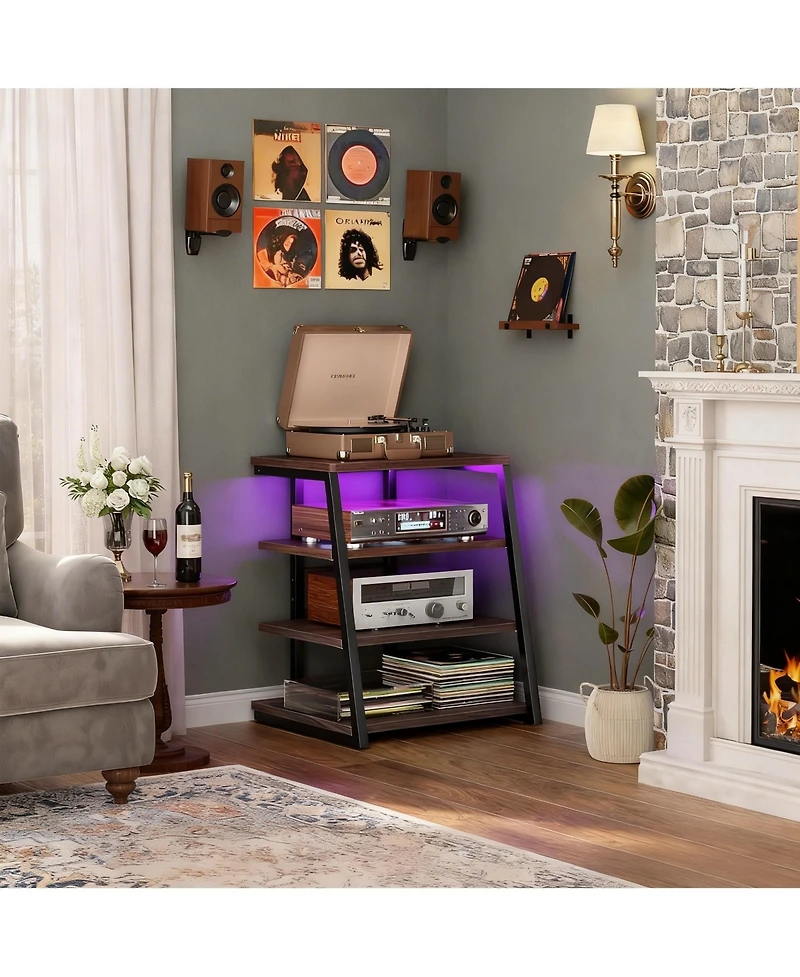 Yigii Av Media Stand with Led Lights Adjustable Shelves Audio Tower