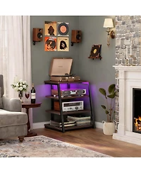 Yigii Av Media Stand with Led Lights Adjustable Shelves Audio Tower