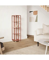 Yigii 5 Tier Bamboo Rotating Bookshelf with Wheels Storage Organizer 360degree(s) Rolling