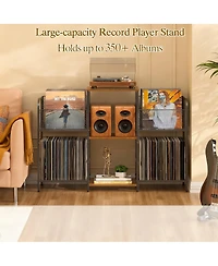 Yigii Record Player Stand Vinyl Storage 350+ Albums Power Outlets