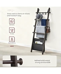 Yigii Blanket Ladder 5-Tier Wooden Shelf Farmhouse Rack Leather Bag