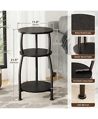 Yigii Small Round Side Table 3-Tier Storage Shelf Slim Sofa Nightstand