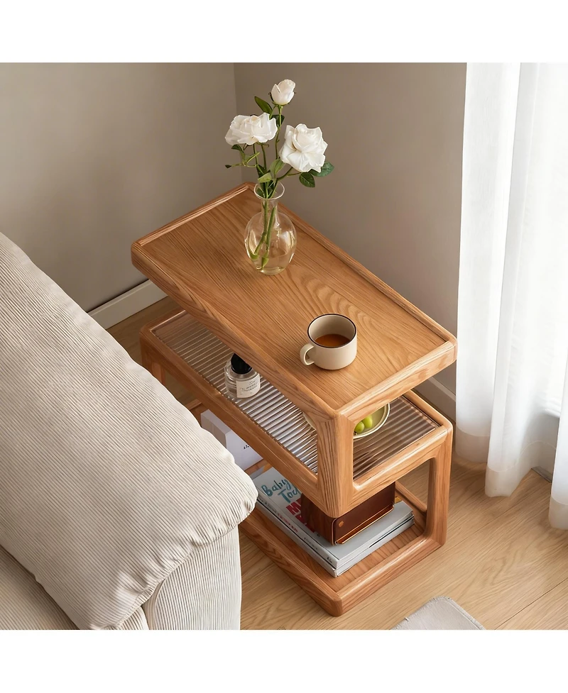 Yigii Solid Wood Side Table Nightstand 3-Tier Open Shelf End Table