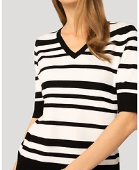 Cable & Gauge Women's V-Neck Texture Stripe Sweater