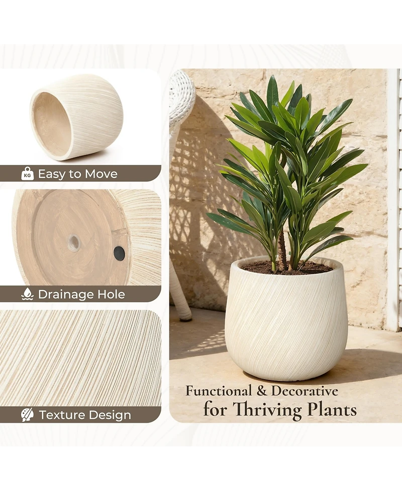 LuxenHome 14" Dia Large Plant Pot with Drainage, Texutred Round Planter Pot for Indoor and Outdoor Plants