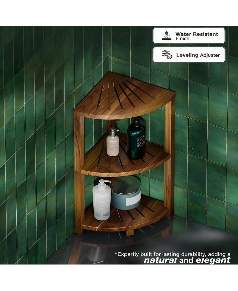 Yigii 3-Tier Wood Corner Shelf Waterproof Bathroom Organizer Space-Saving Storage Stand