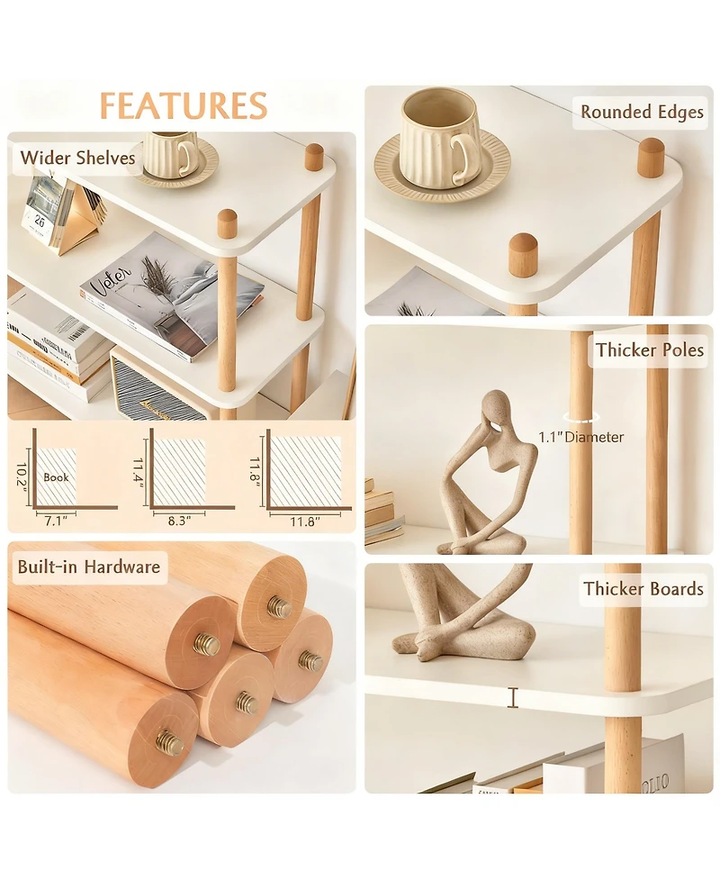 Yigii Wooden Shelf Bookcase Modern Open Storage Rack Free Standing Display Stand