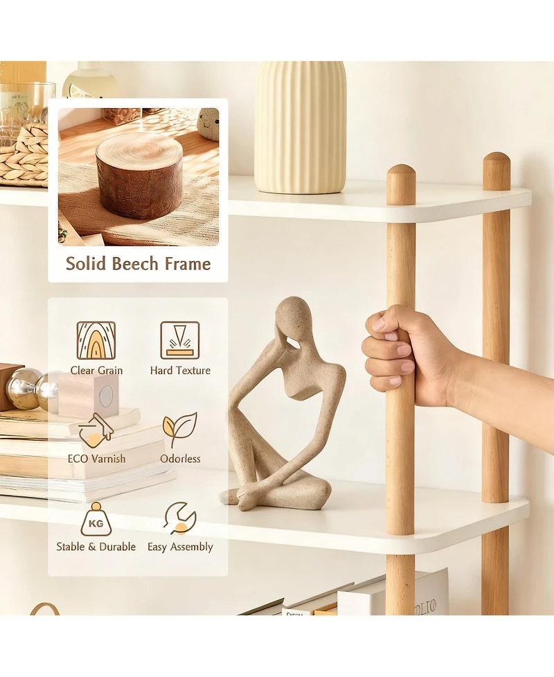 Yigii Wooden Shelf Bookcase Modern Open Storage Rack Free Standing Display Stand