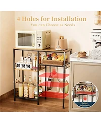 Yigii Microwave Stand Coffee Bar 3 Shelves 6 Hooks Kitchen Storage Organizer