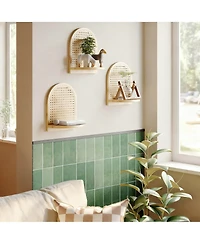 Yigii Rattan Wall Shelf Set of 3 7" Wicker Decor Boho Floating Shelves Plant Display