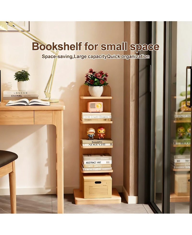Yigii Solid Wood 5-Tier Narrow Bookshelf Corner Ladder Bookcase