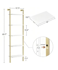 Yigii Ladder Bookshelf Wall-Mounted Solid Wood Industrial Storage Rack