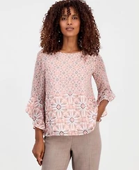 Kasper Womens Printed 3 4 Sleeve Top