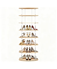 Yigii 7-Tier Rotating Shoe shelf 360 degree Spinning Tower Wood Acrylic Organizer