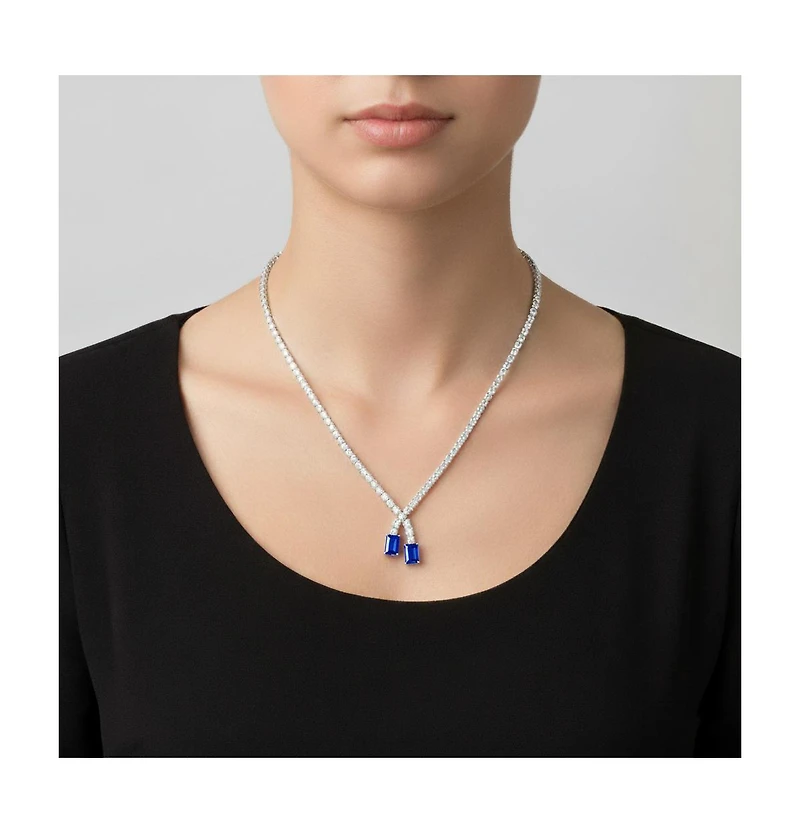 Sterling Silver White Gold Plated with Two-Stone Tennis Chain Collar Necklace