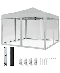 Gymax 10 Ft x 10 Ft Pop-Up Canopy Tent w/ Mesh Netting Carry Bag 8 Stakes and 4 Ropes