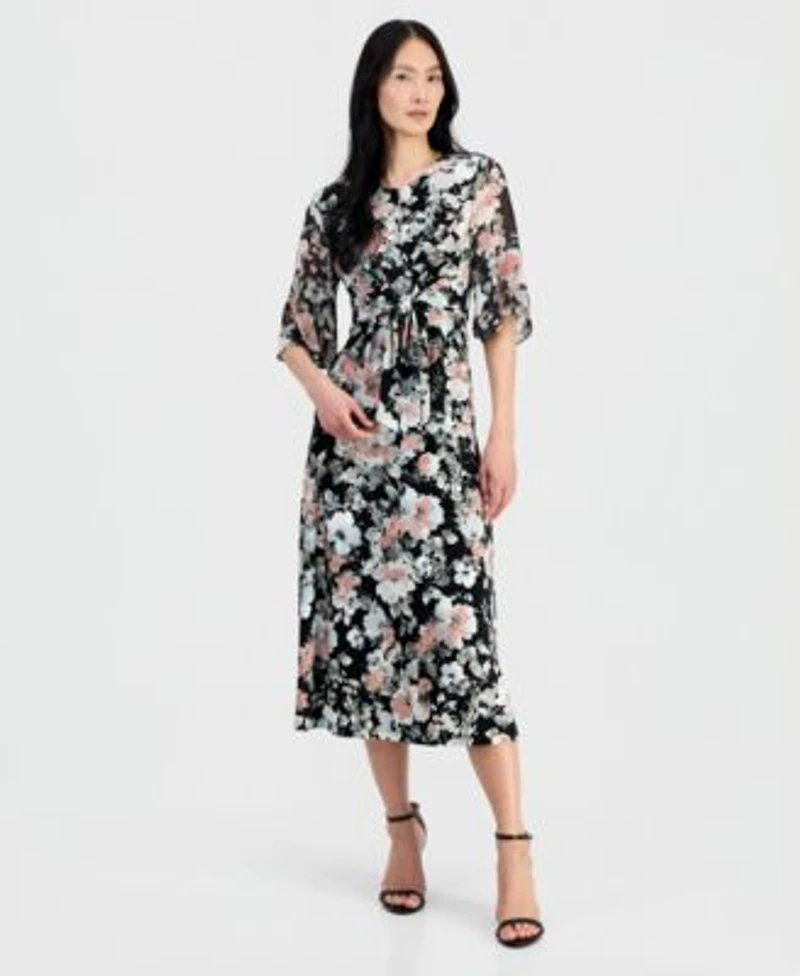 Kasper Womens Mixed Media Tie Front Top Pull On Skirt