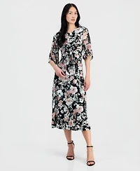 Kasper Womens Mixed Media Tie Front Top Pull On Skirt
