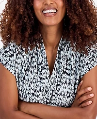Kasper Women's Printed V-Neck Knit Top