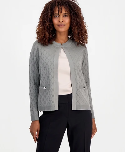 Kasper Women's Kiss-Front Diamond Stitch Cardigan