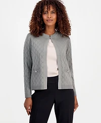 Kasper Women's Kiss-Front Diamond Stitch Cardigan
