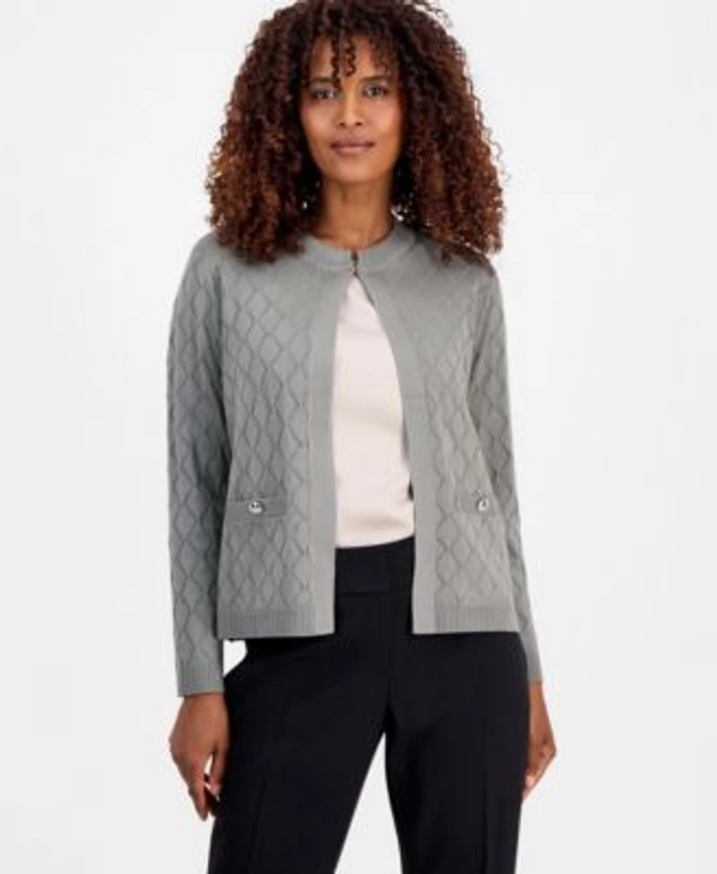 Kasper Womens Kiss Front Diamond Stitch Cardigan