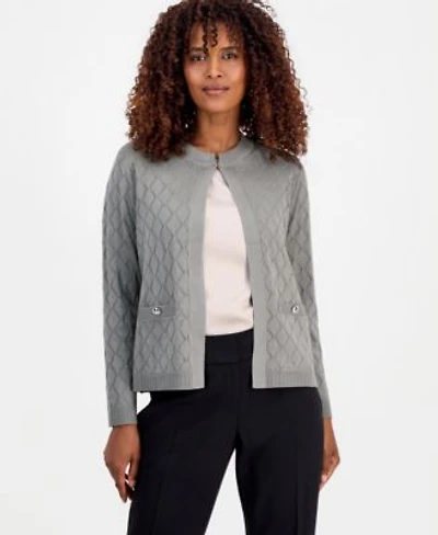 Kasper Womens Kiss Front Diamond Stitch Cardigan